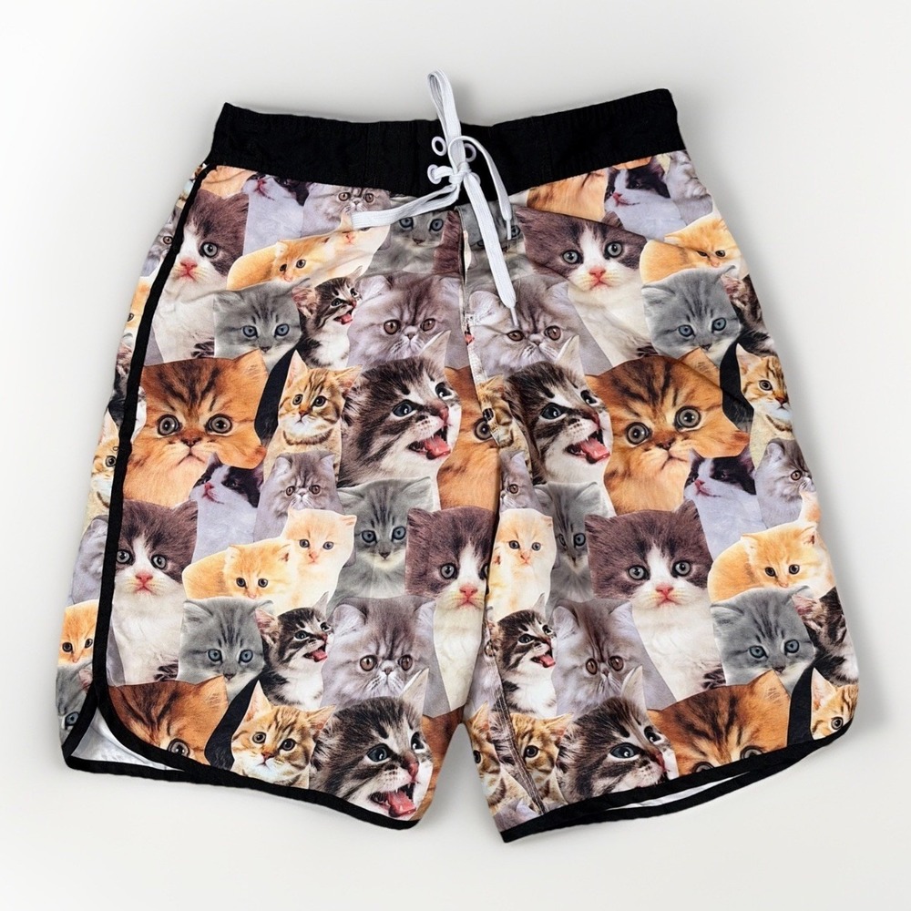Bioworld Kitten Print Swim Trunks Mens Medium Multicolor All Over Cat Pattern